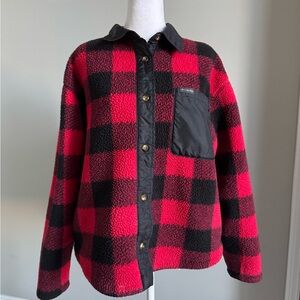 Columbia Red and Black Buffalo Plaid Fleece Button Down Jacket Shacket Large